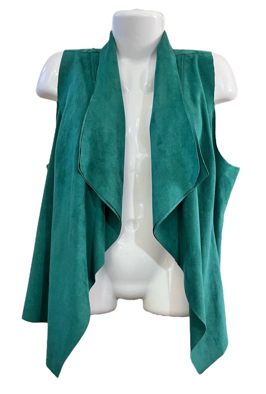 CHAUS New York Women's Green Open Front Drape Sleeveless Vest | Size XL